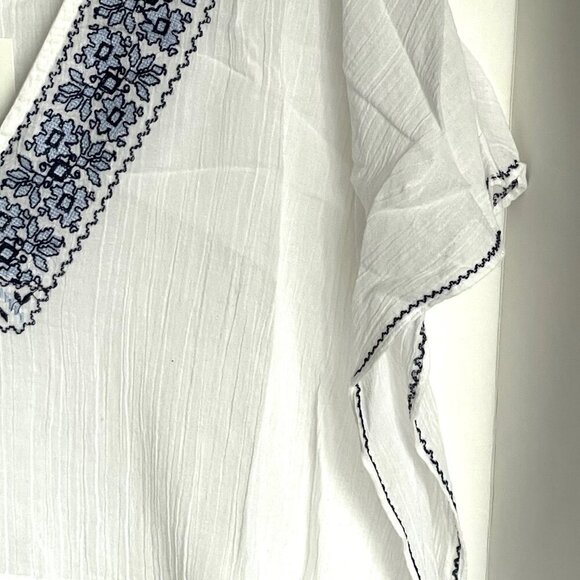Joie Tunic Beach Dress Coverup M/L White V-Neck Blue Embroidered Cotton Summer - Picture 9 of 11